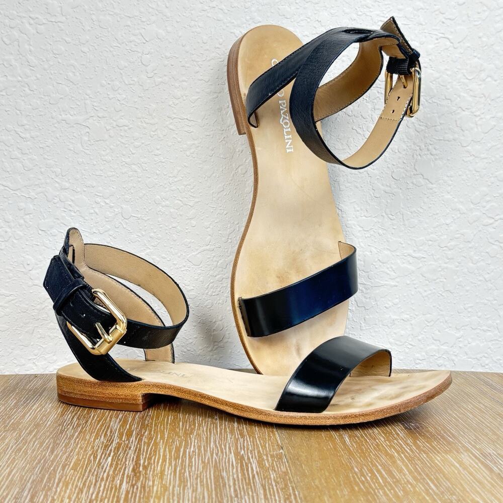 Carlo Pazolini Black Leather Ankle Strap Flat Sandals Womens Sz EU 36 US 6 Italy